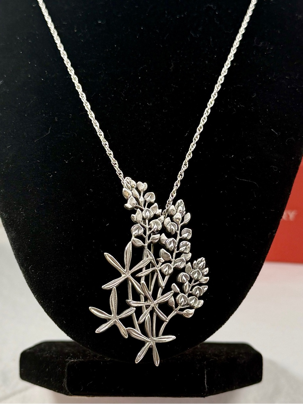 JAMES AVERY Sterling Silver LRG Texas Bluebonnet Flower Brooch Necklace RETIRED